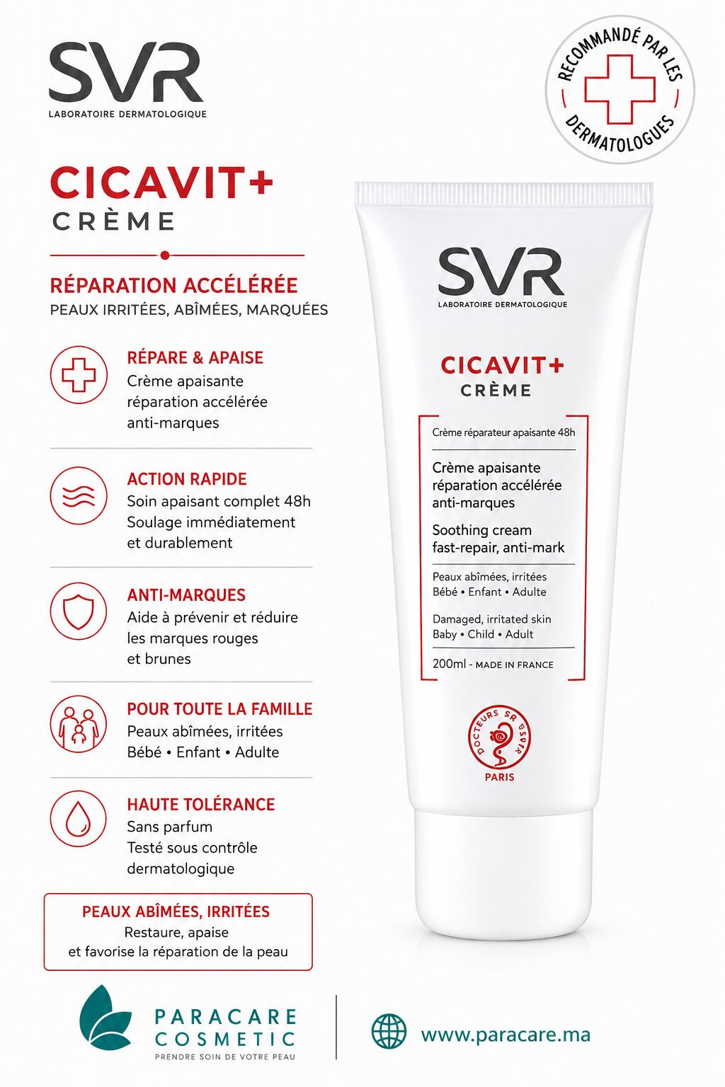 SVR Cicavit+ Crème 100 ml, crème réparatrice